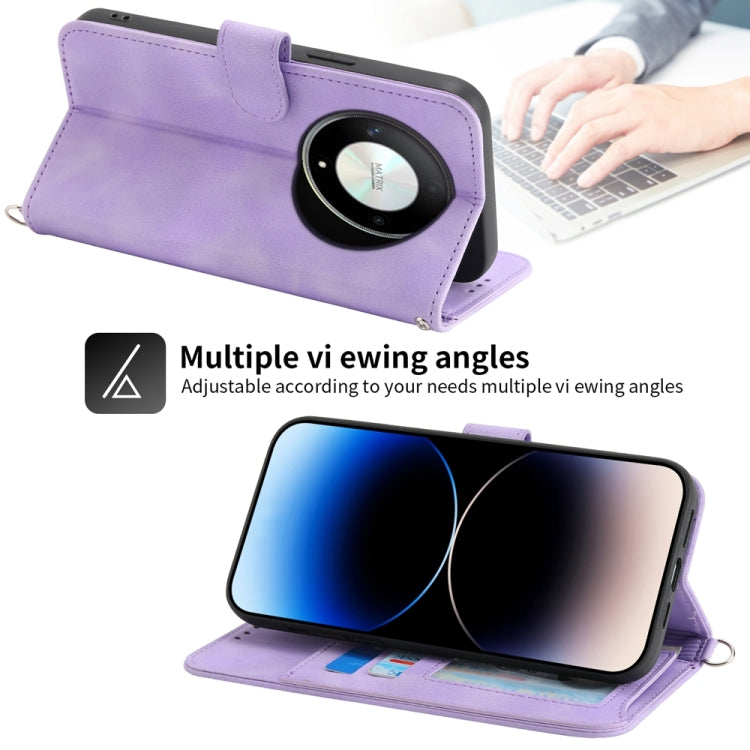 For Honor X9b Skin-feel Flowers Embossed Wallet Leather Phone Case(Purple)