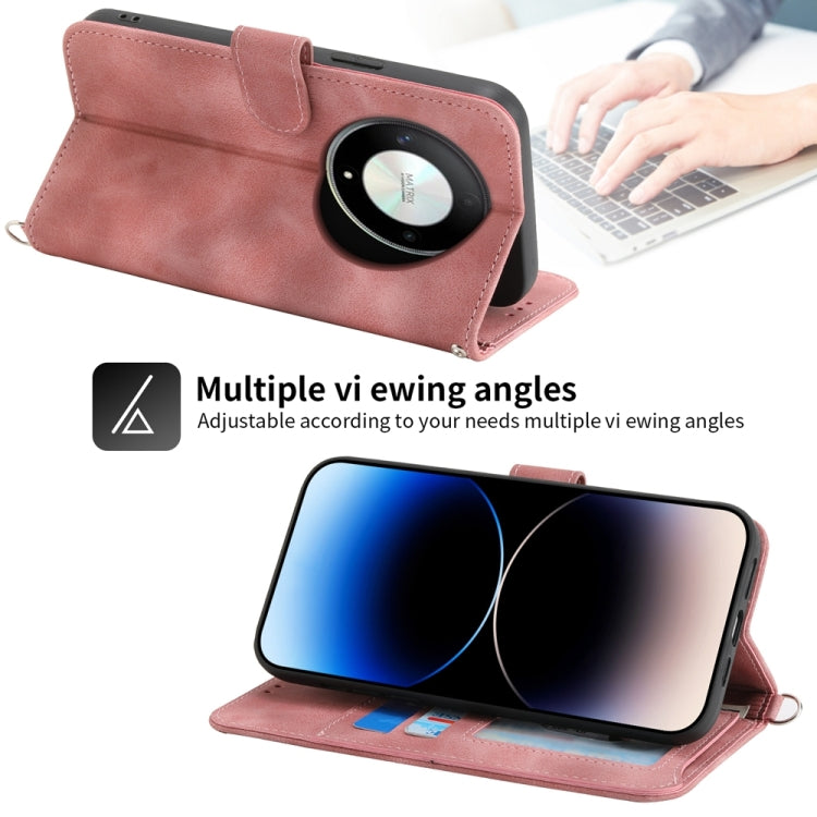 For Honor X9b Skin-feel Flowers Embossed Wallet Leather Phone Case(Pink)