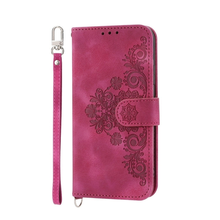 For Honor X9b Skin-feel Flowers Embossed Wallet Leather Phone Case(Wine Red)