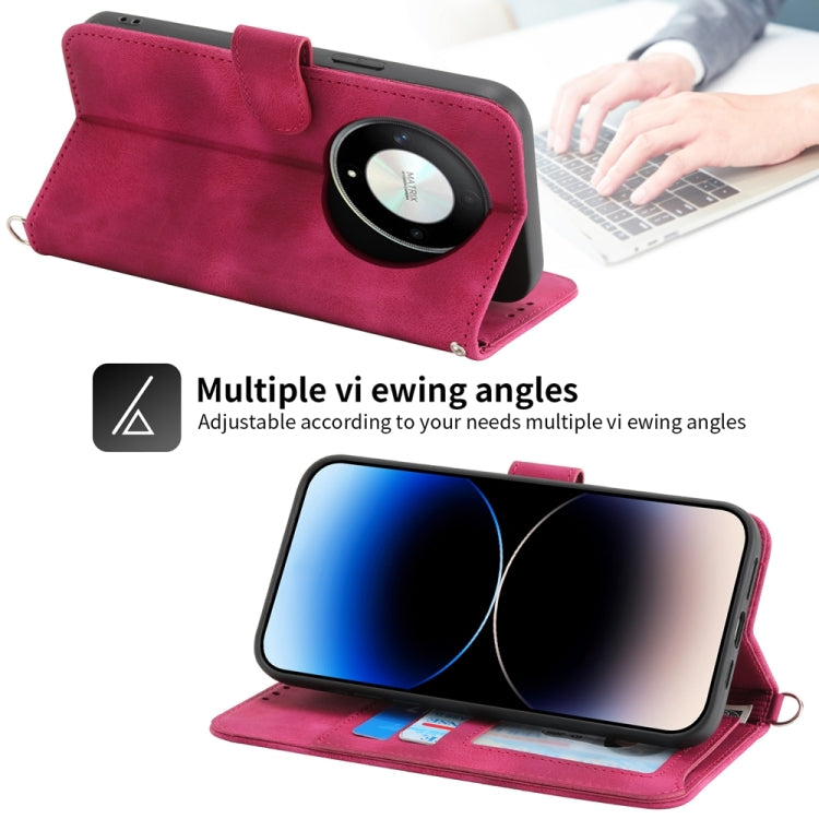 For Honor X9b Skin-feel Flowers Embossed Wallet Leather Phone Case(Wine Red)