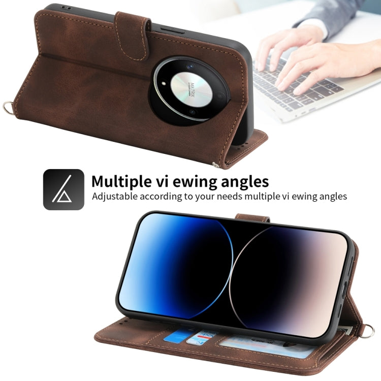 For Honor X9b Skin-feel Flowers Embossed Wallet Leather Phone Case(Brown)