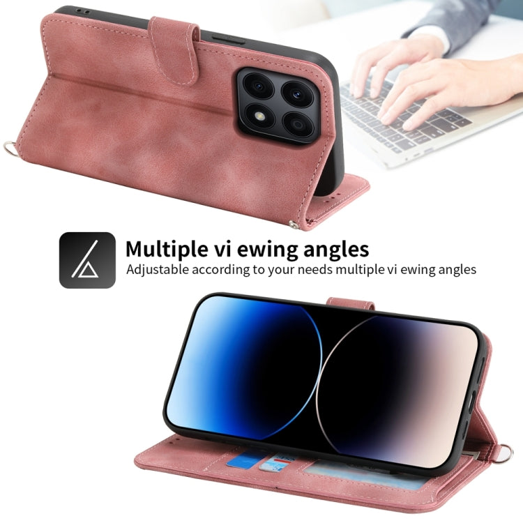 For Honor X8b Skin-feel Flowers Embossed Wallet Leather Phone Case(Pink)