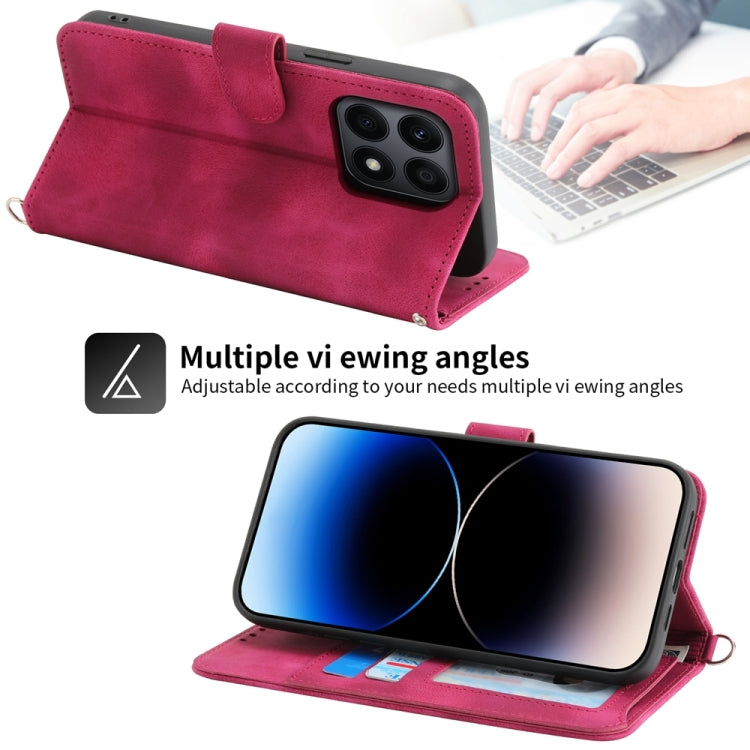 For Honor X8b Skin-feel Flowers Embossed Wallet Leather Phone Case(Wine Red)