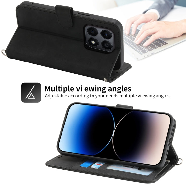 For Honor X8b Skin-feel Flowers Embossed Wallet Leather Phone Case(Black)