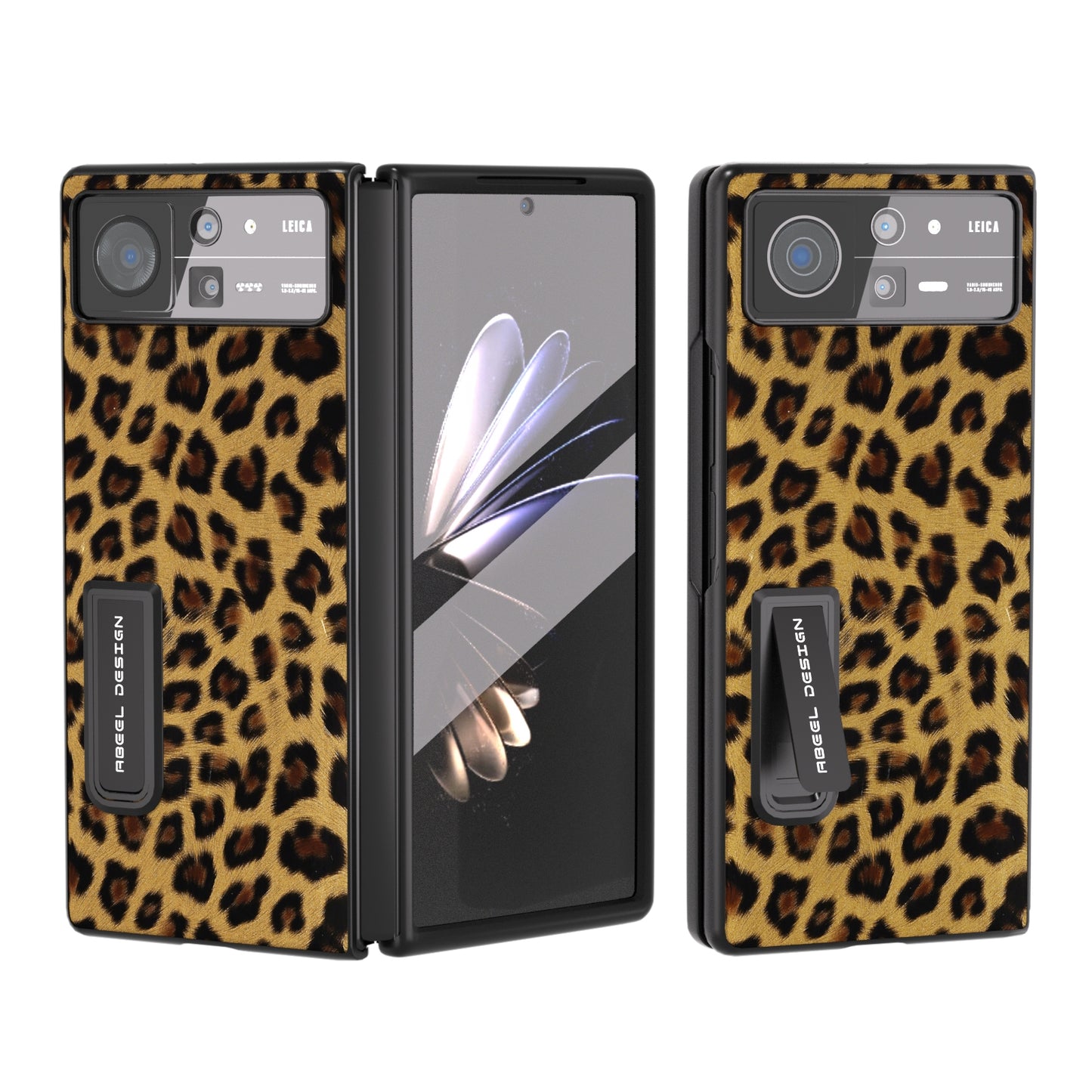 For Xiaomi Mix Fold 2 Integrated Black Edge Leopard Phone Case with Holder(Gold)