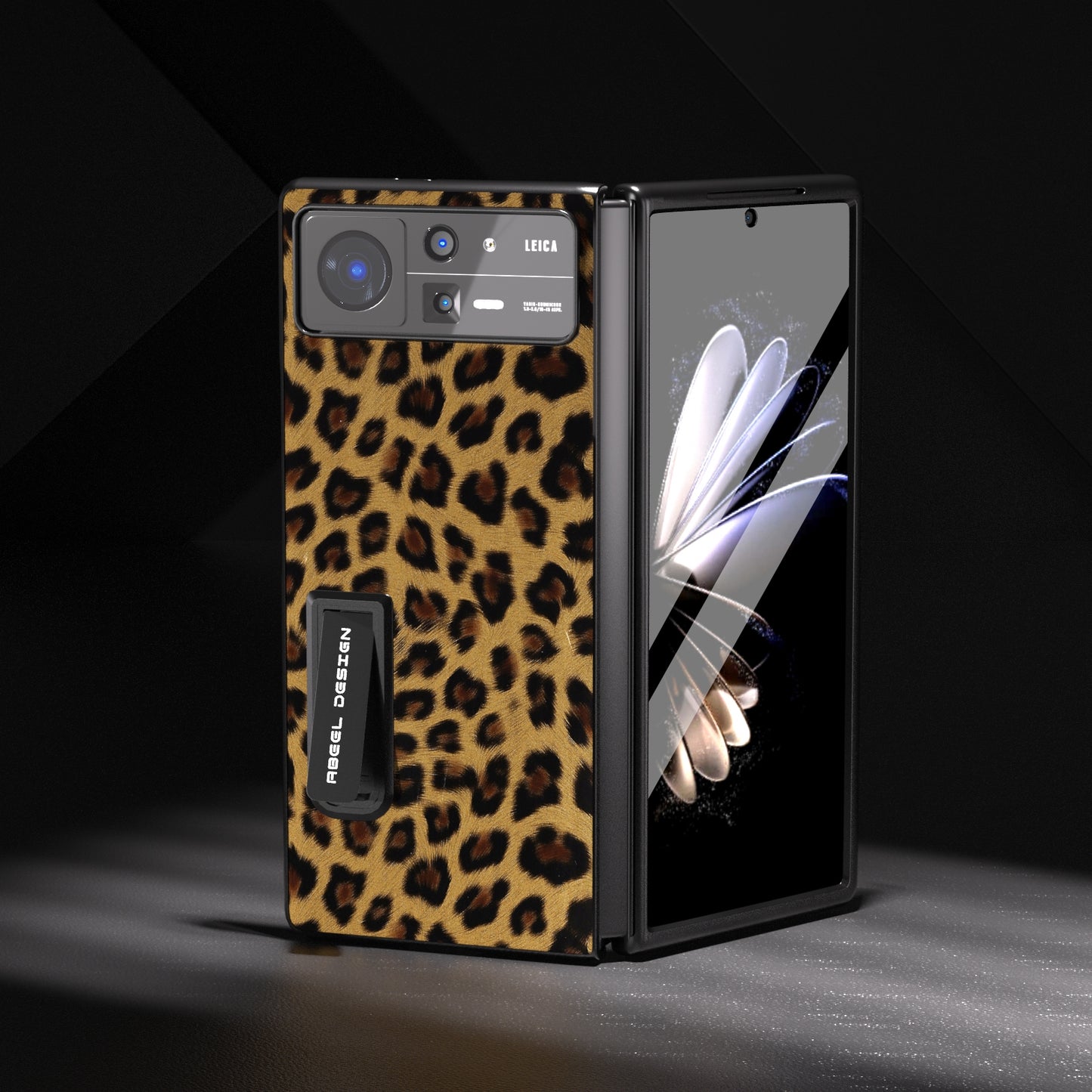 For Xiaomi Mix Fold 2 Integrated Black Edge Leopard Phone Case with Holder(Gold)