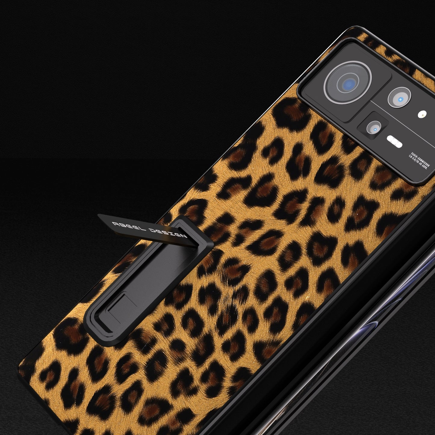 For Xiaomi Mix Fold 2 Integrated Black Edge Leopard Phone Case with Holder(Gold)