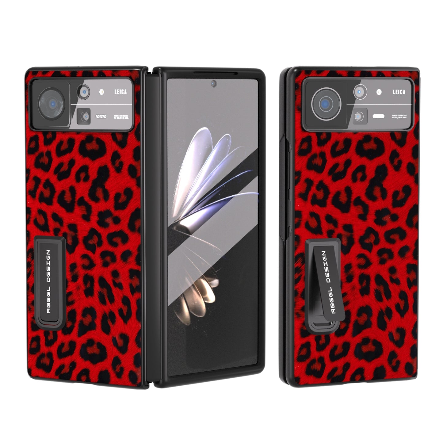 For Xiaomi Mix Fold 2 Integrated Black Edge Leopard Phone Case with Holder(Red)