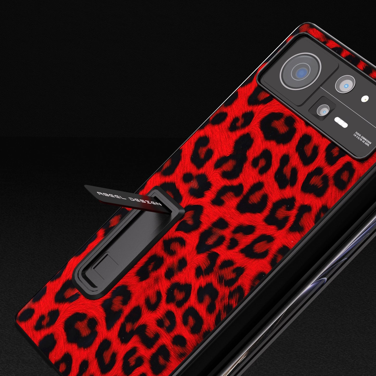 For Xiaomi Mix Fold 2 Integrated Black Edge Leopard Phone Case with Holder(Red)