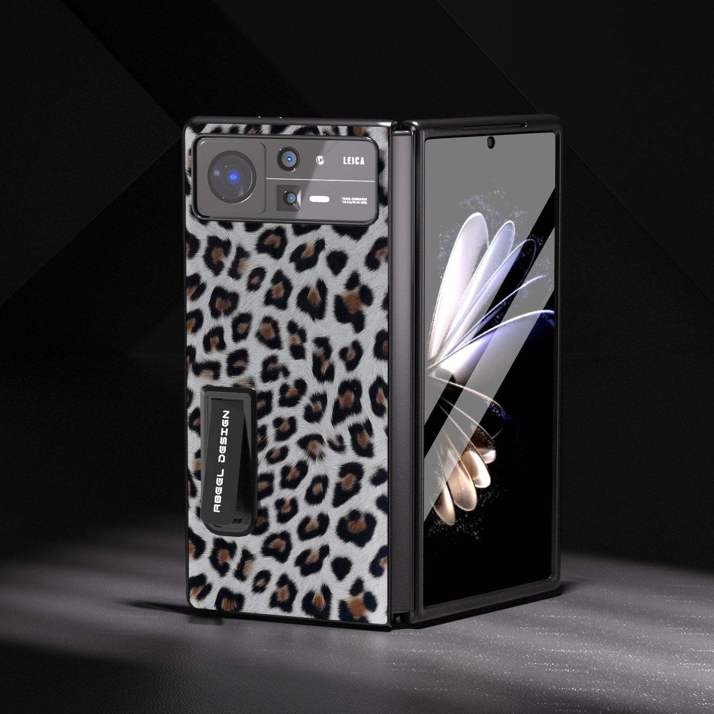 For Xiaomi Mix Fold 2 Integrated Black Edge Leopard Phone Case with Holder(Silver)