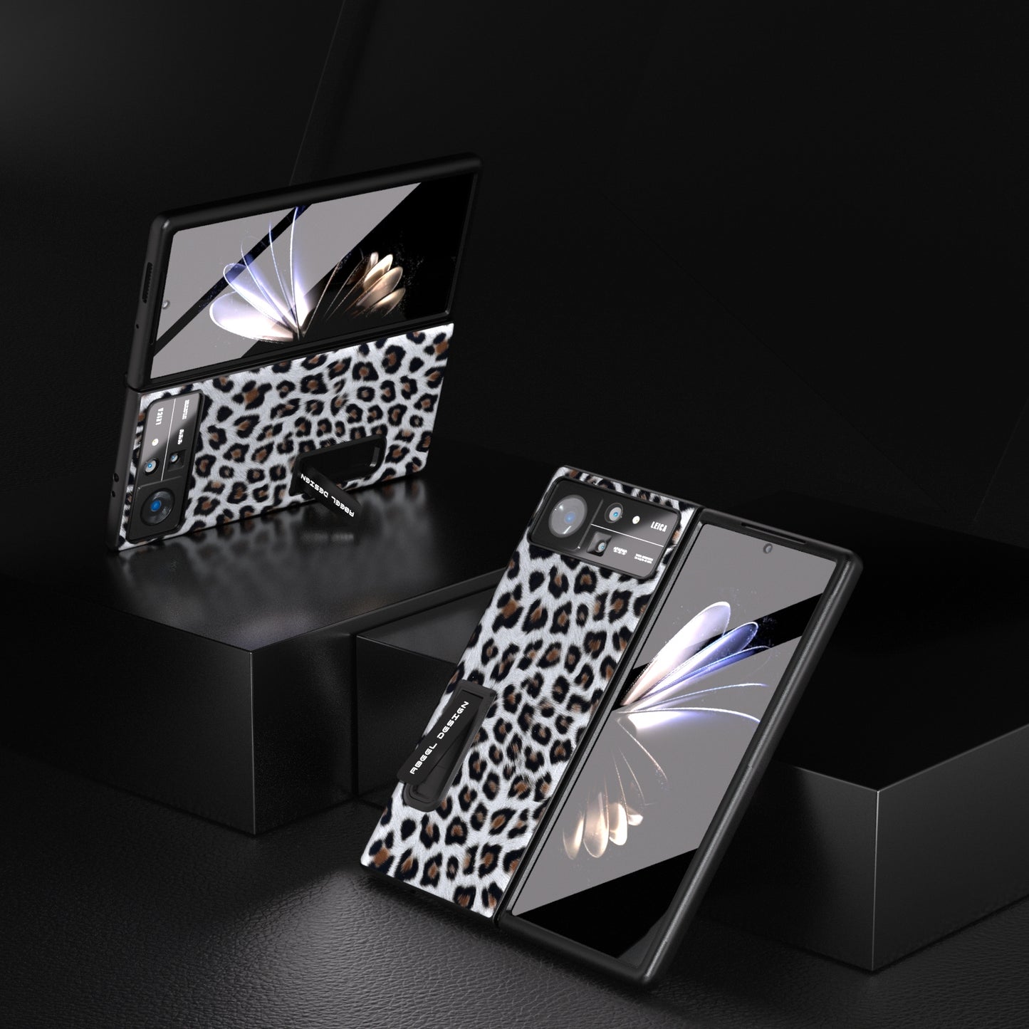 For Xiaomi Mix Fold 2 Integrated Black Edge Leopard Phone Case with Holder(Silver)