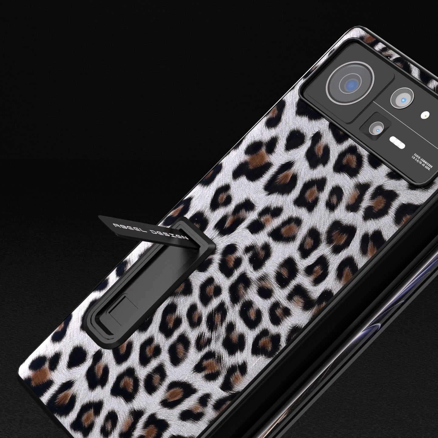 For Xiaomi Mix Fold 2 Integrated Black Edge Leopard Phone Case with Holder(Silver)