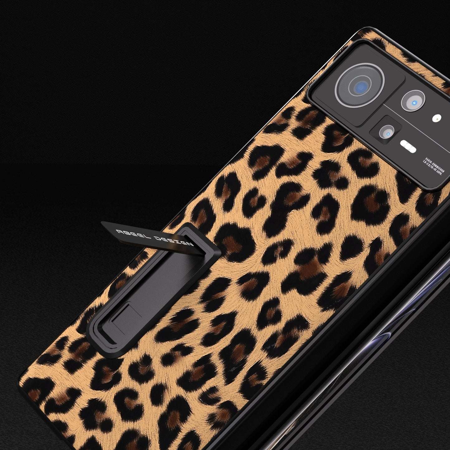For Xiaomi Mix Fold 2 Integrated Black Edge Leopard Phone Case with Holder(Champagne Gold)