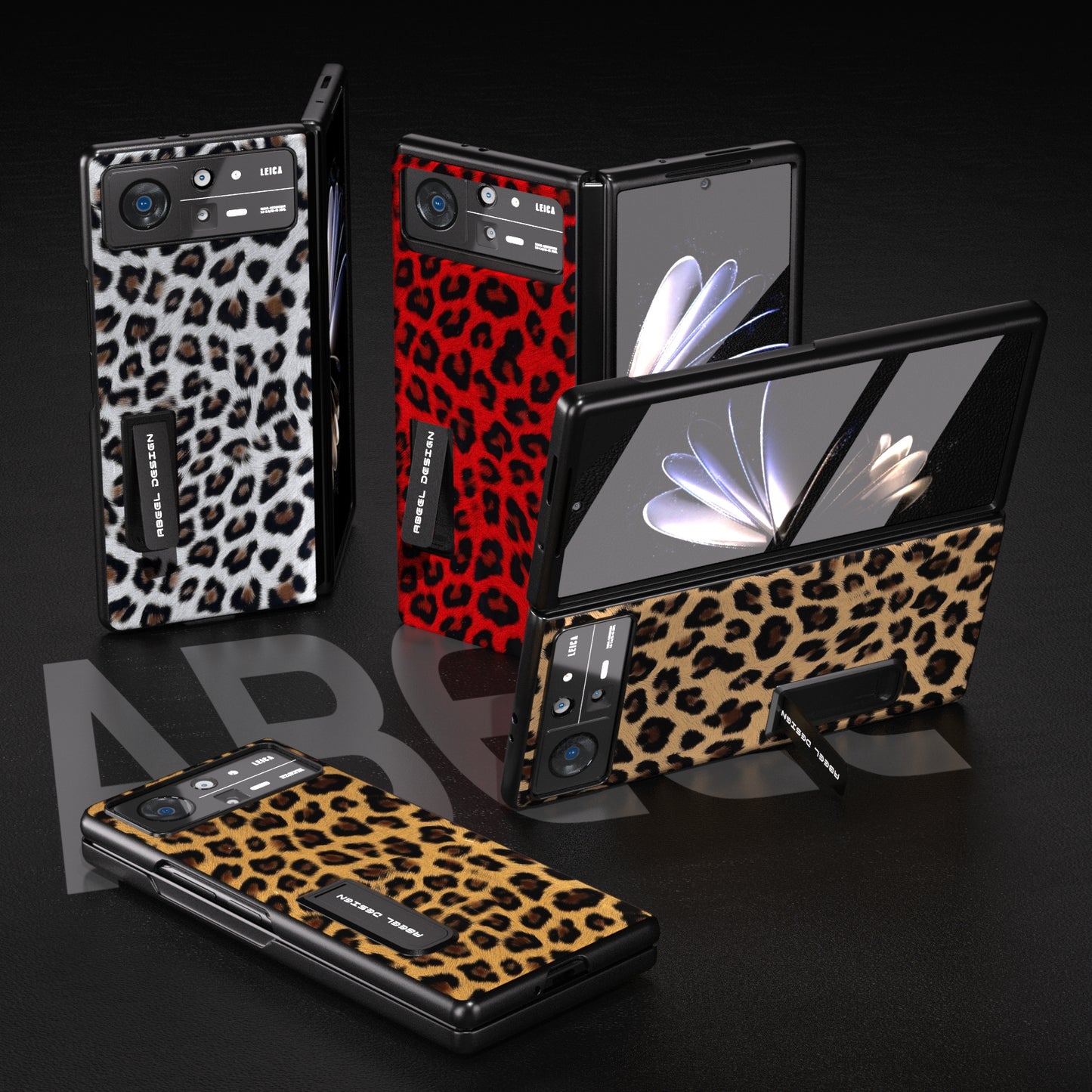 For Xiaomi Mix Fold 2 Integrated Black Edge Leopard Phone Case with Holder(Champagne Gold)