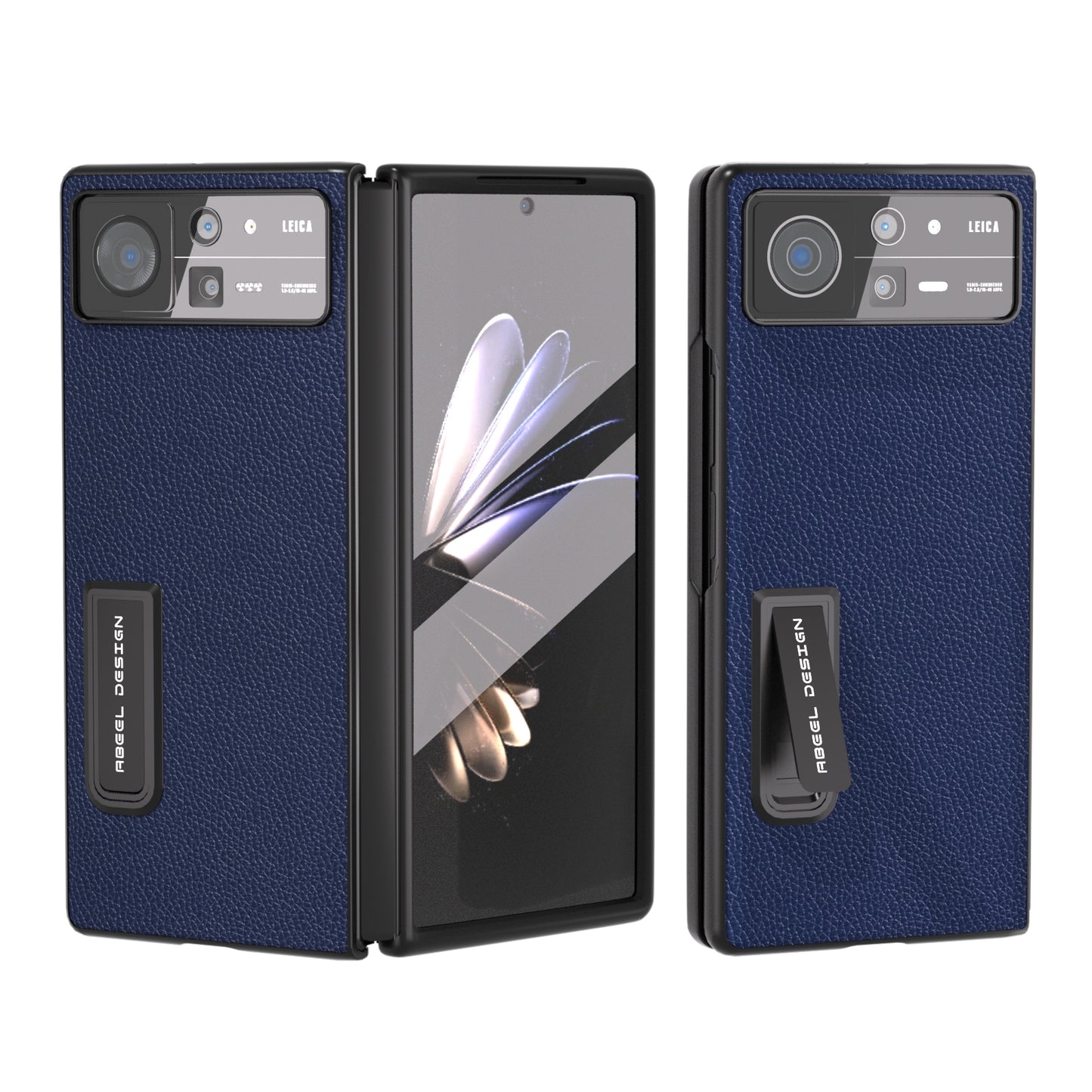 For Xiaomi Mix Fold 2 Integrated Black Edge Genuine Leather Mino Phone Case with Holder(Royal Blue)