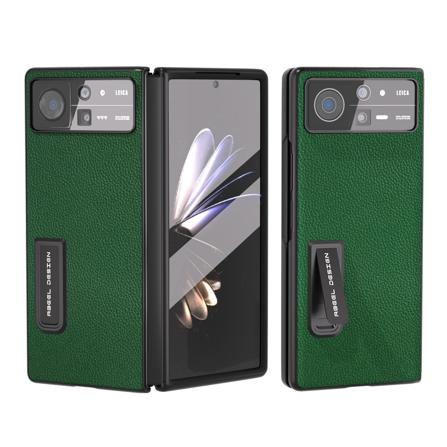 For Xiaomi Mix Fold 2 Integrated Black Edge Genuine Leather Mino Phone Case with Holder(Green)