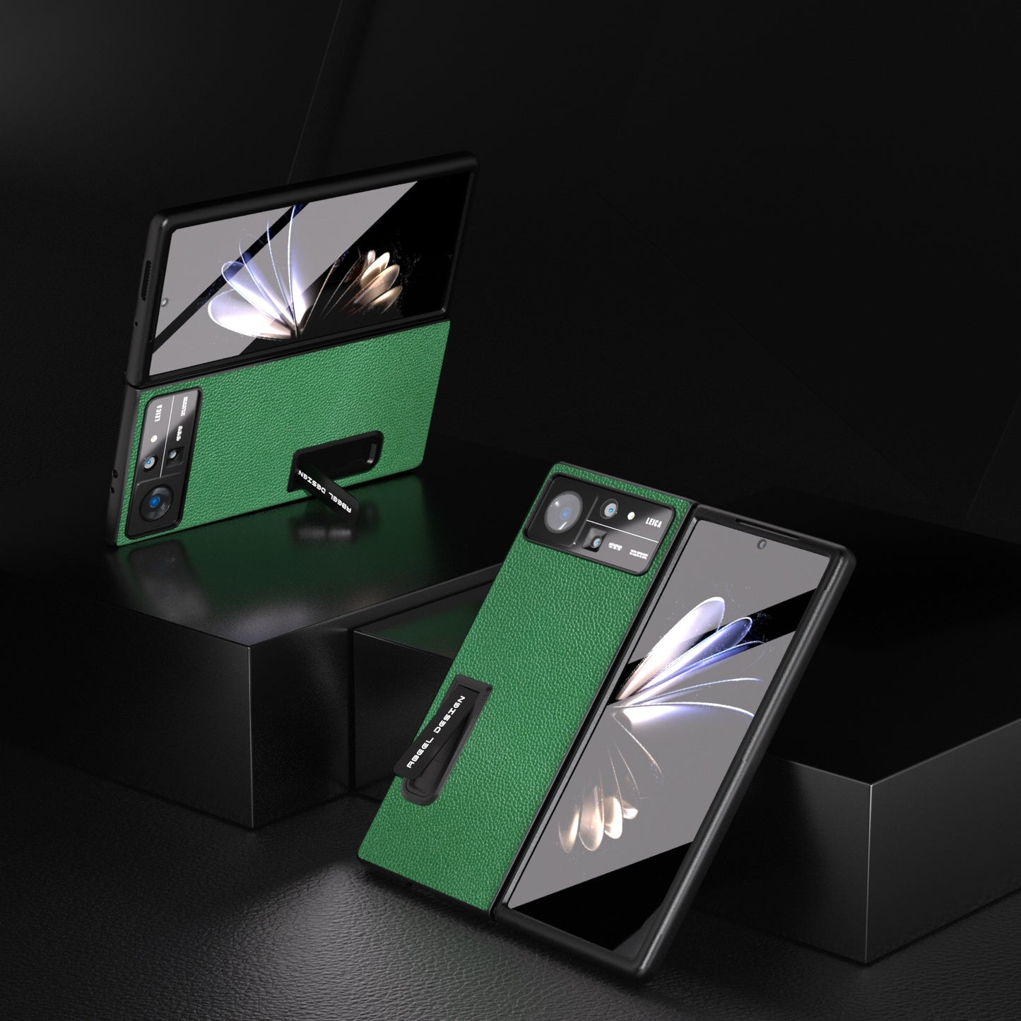 For Xiaomi Mix Fold 2 Integrated Black Edge Genuine Leather Mino Phone Case with Holder(Green)