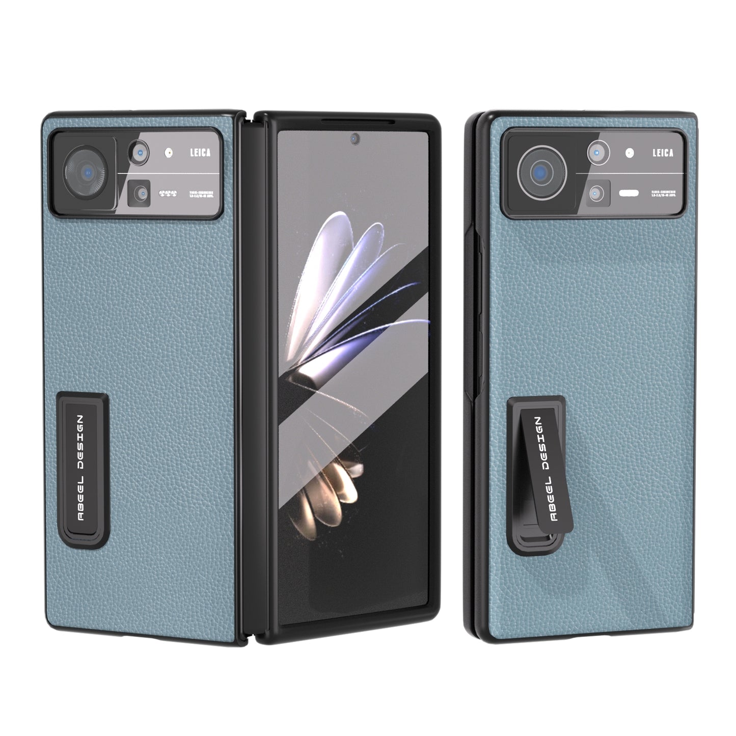 For Xiaomi Mix Fold 2 Integrated Black Edge Genuine Leather Mino Phone Case with Holder(Blue)