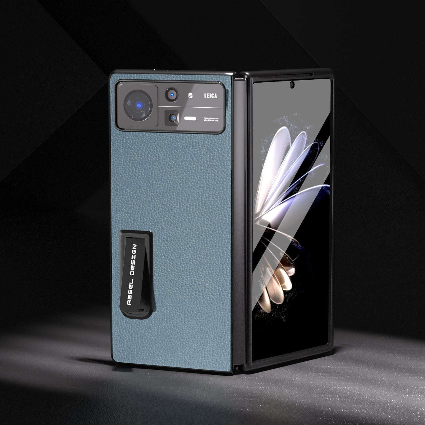 For Xiaomi Mix Fold 2 Integrated Black Edge Genuine Leather Mino Phone Case with Holder(Blue)