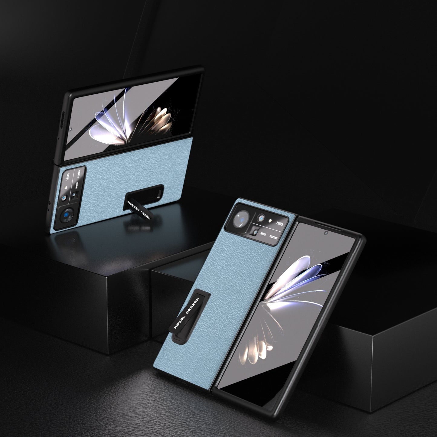 For Xiaomi Mix Fold 2 Integrated Black Edge Genuine Leather Mino Phone Case with Holder(Blue)