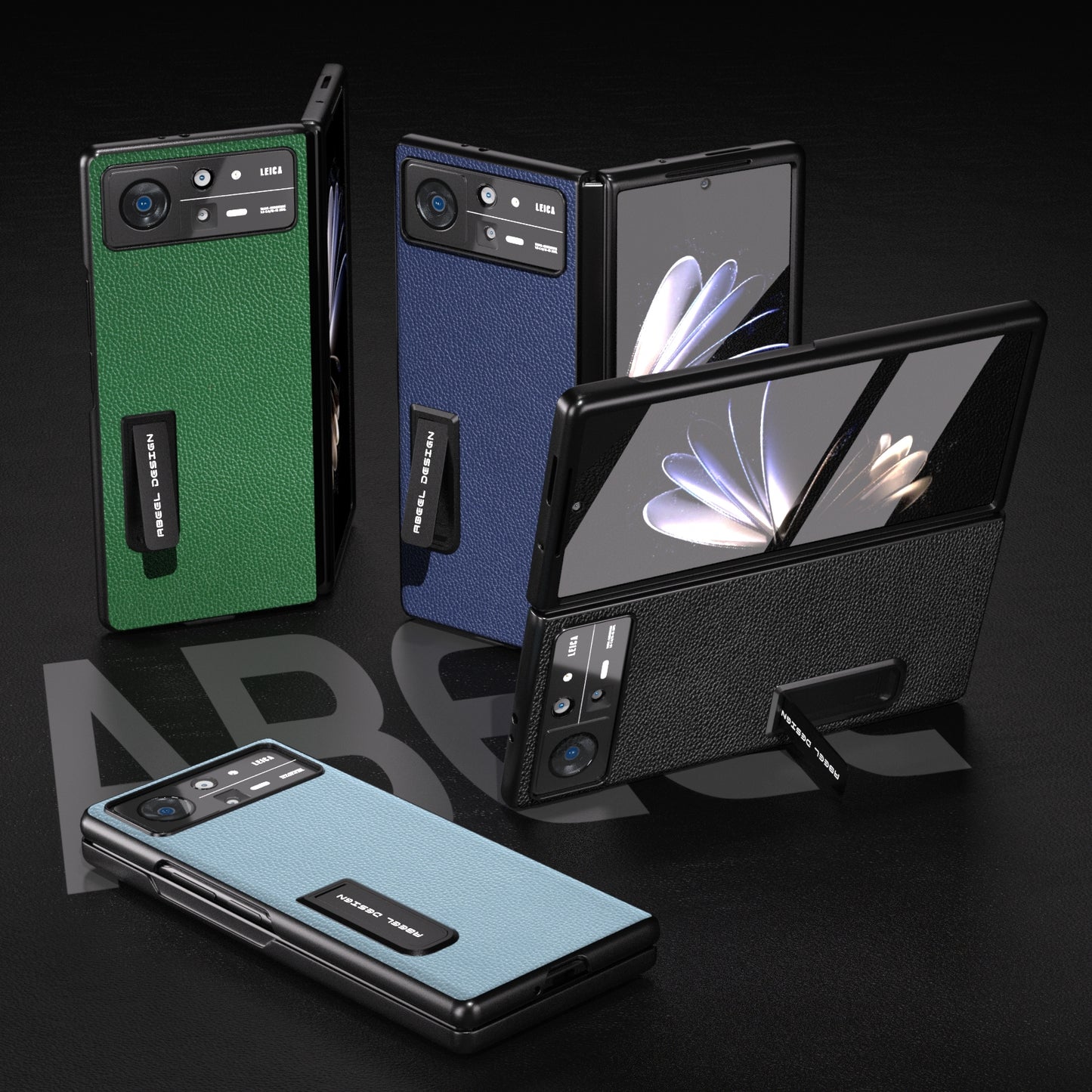 For Xiaomi Mix Fold 2 Integrated Black Edge Genuine Leather Mino Phone Case with Holder(Blue)