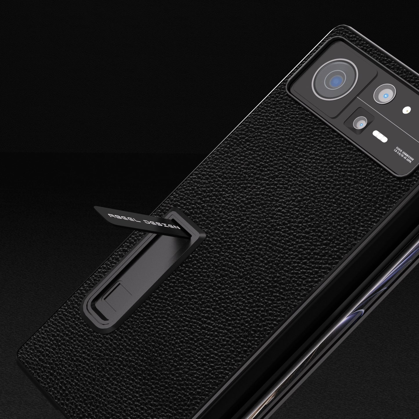 For Xiaomi Mix Fold 2 Integrated Black Edge Genuine Leather Mino Phone Case with Holder(Black)