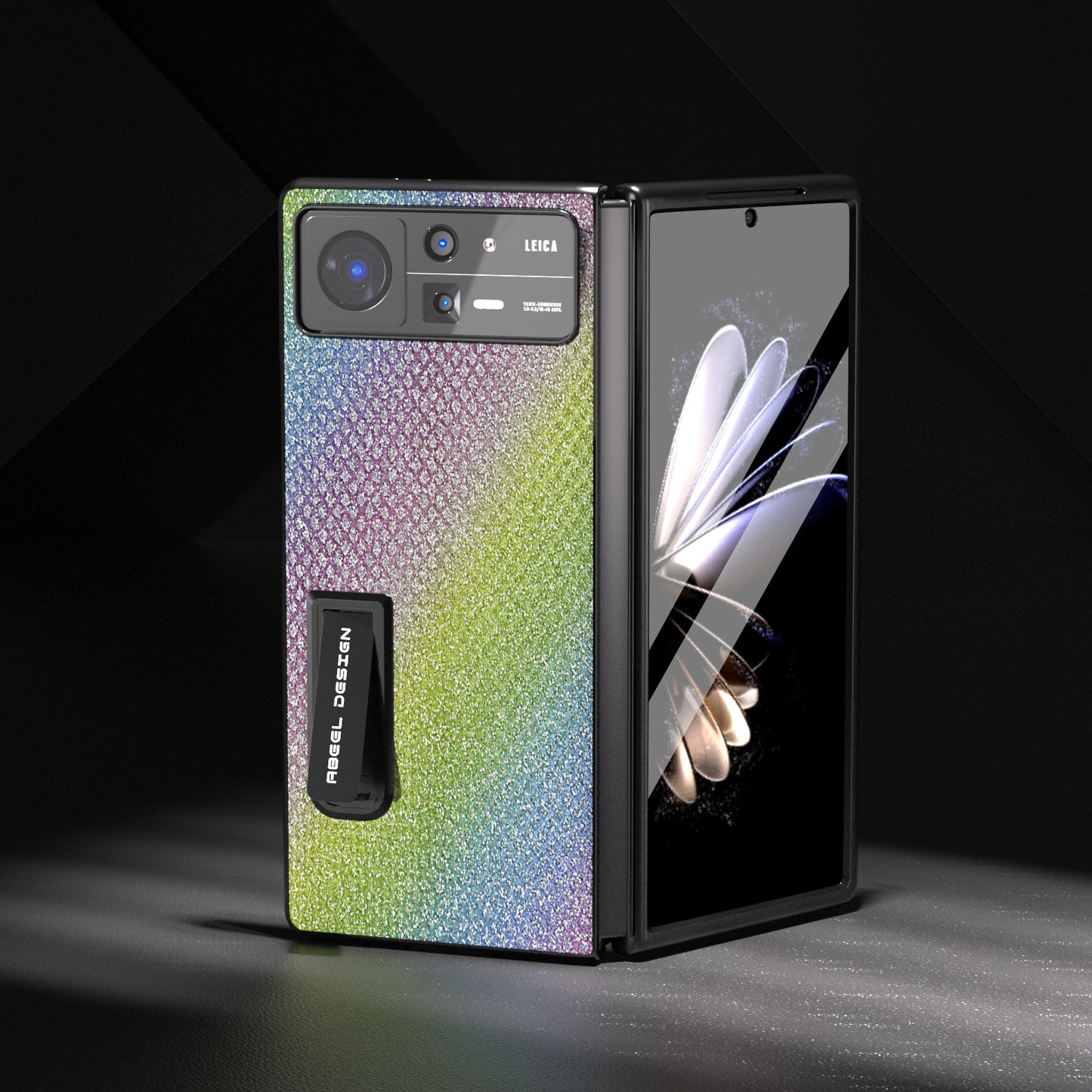 For Xiaomi Mix Fold 2 Integrated Diamond Series Black Edge Phone Case with Holder(Rainbow)