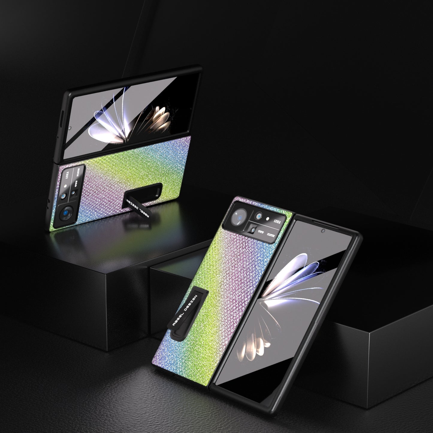 For Xiaomi Mix Fold 2 Integrated Diamond Series Black Edge Phone Case with Holder(Rainbow)