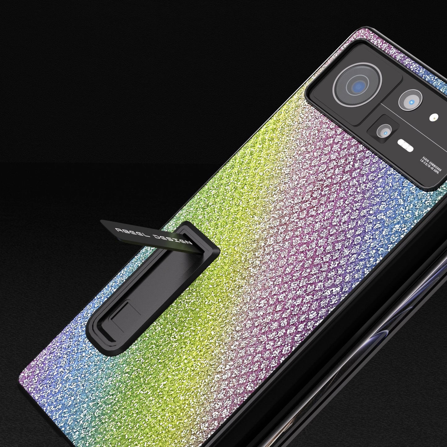 For Xiaomi Mix Fold 2 Integrated Diamond Series Black Edge Phone Case with Holder(Rainbow)