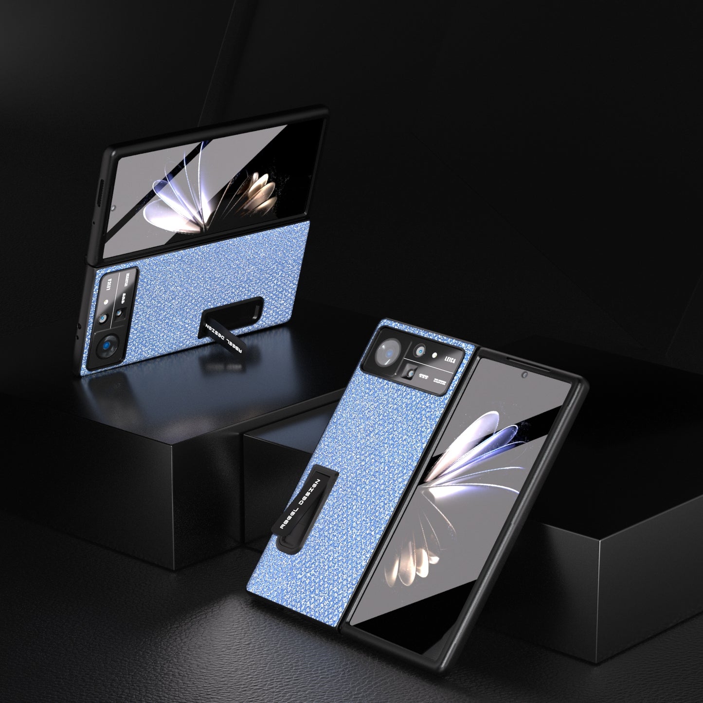 For Xiaomi Mix Fold 2 Integrated Diamond Series Black Edge Phone Case with Holder(Sapphire Blue)