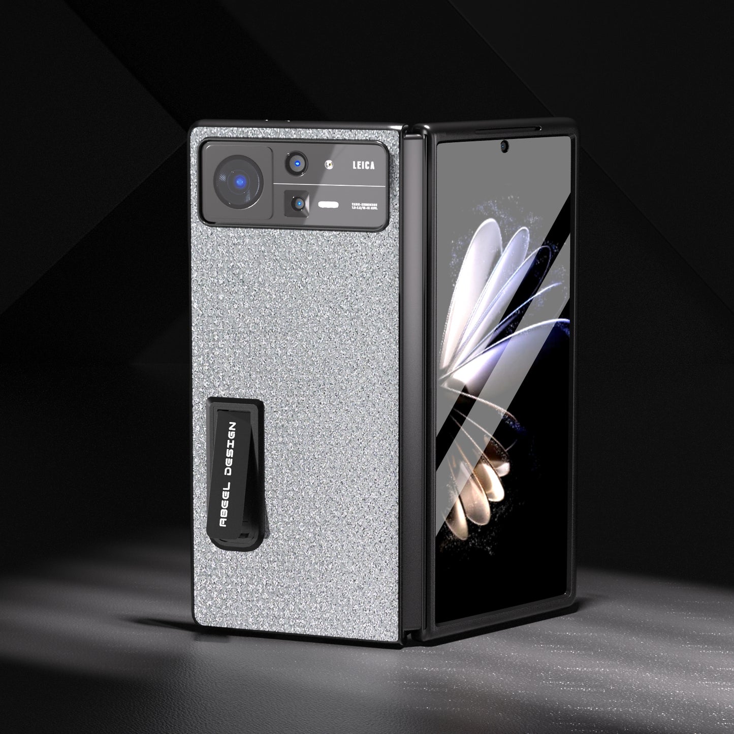 For Xiaomi Mix Fold 2 Integrated Diamond Series Black Edge Phone Case with Holder(Silver)