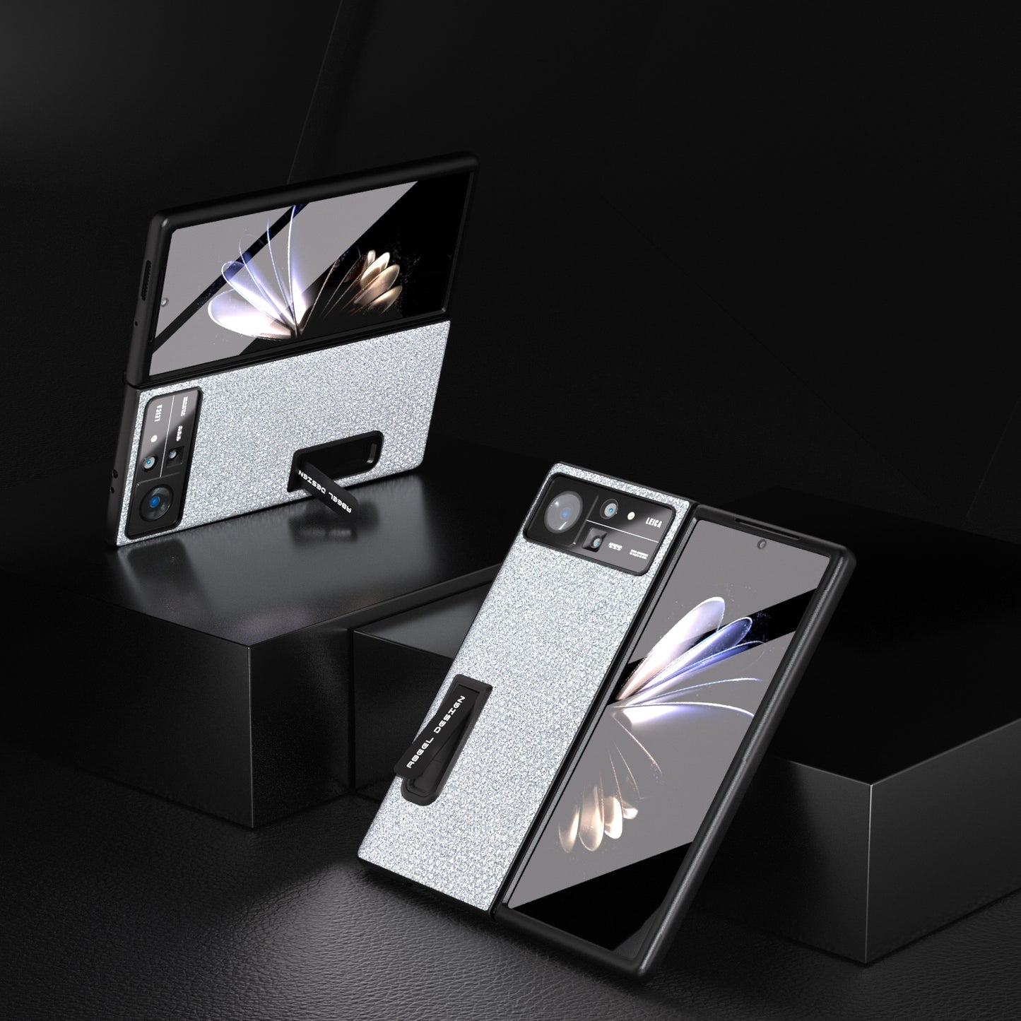 For Xiaomi Mix Fold 2 Integrated Diamond Series Black Edge Phone Case with Holder(Silver)