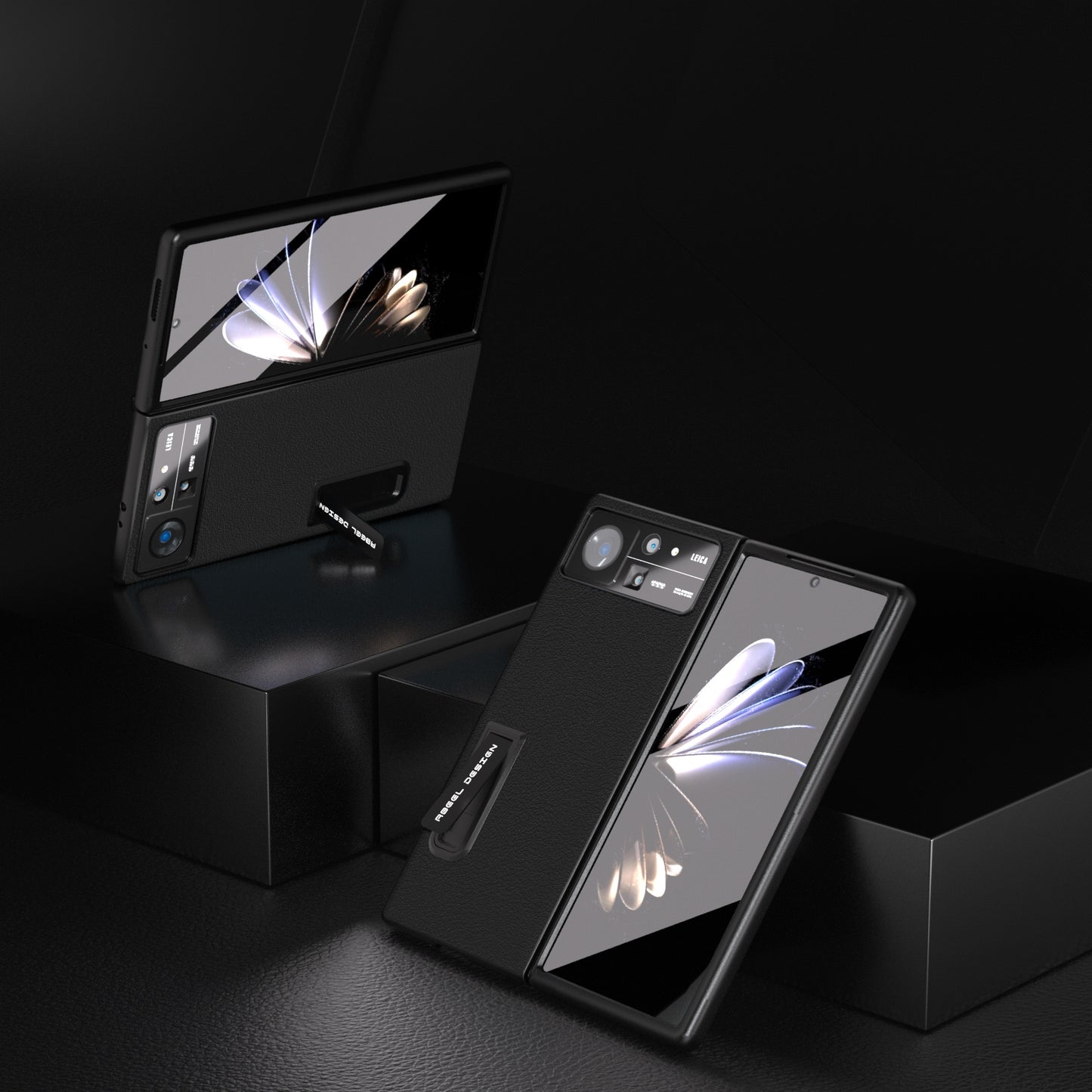 For Xiaomi Mix Fold 2 ABEEL Integrated Genuine Leather Wave Phone Case with Holder(Black)