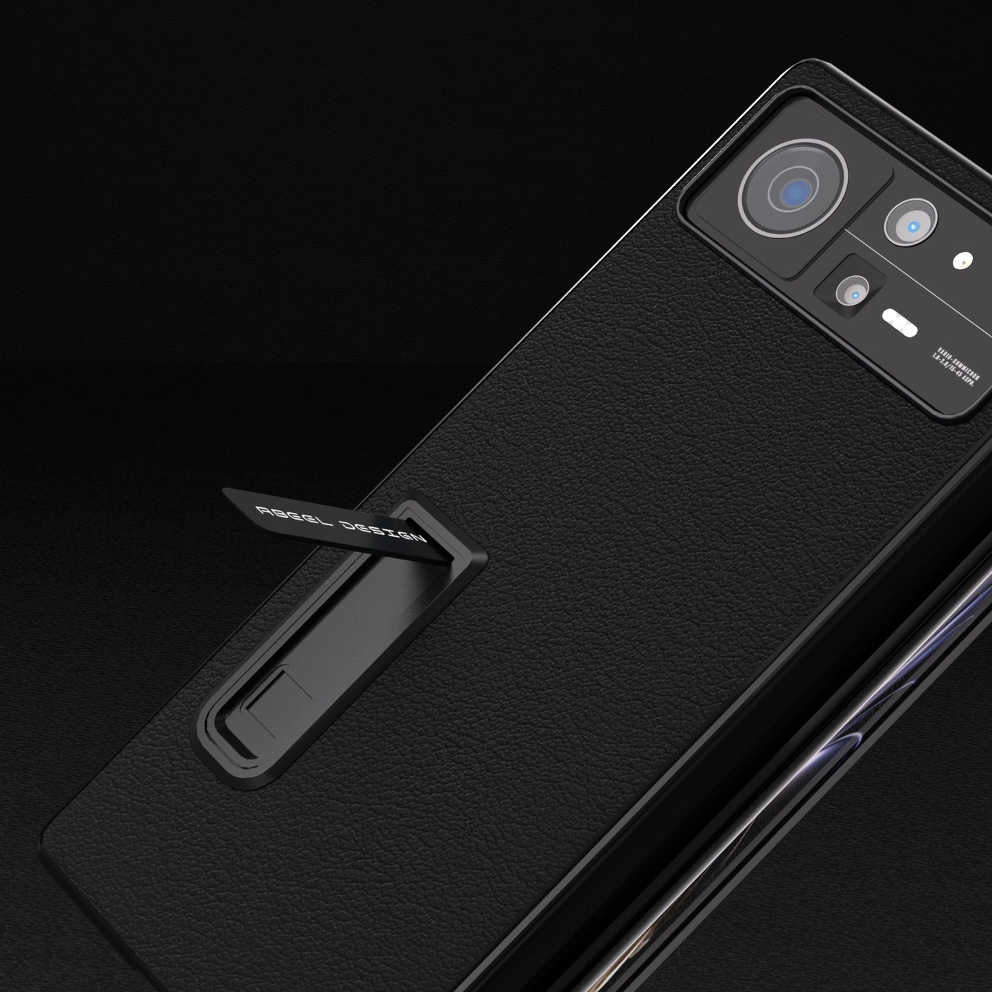 For Xiaomi Mix Fold 2 ABEEL Integrated Genuine Leather Wave Phone Case with Holder(Black)