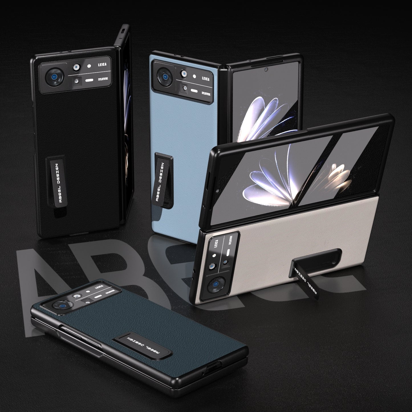 For Xiaomi Mix Fold 2 ABEEL Integrated Genuine Leather Wave Phone Case with Holder(Black)