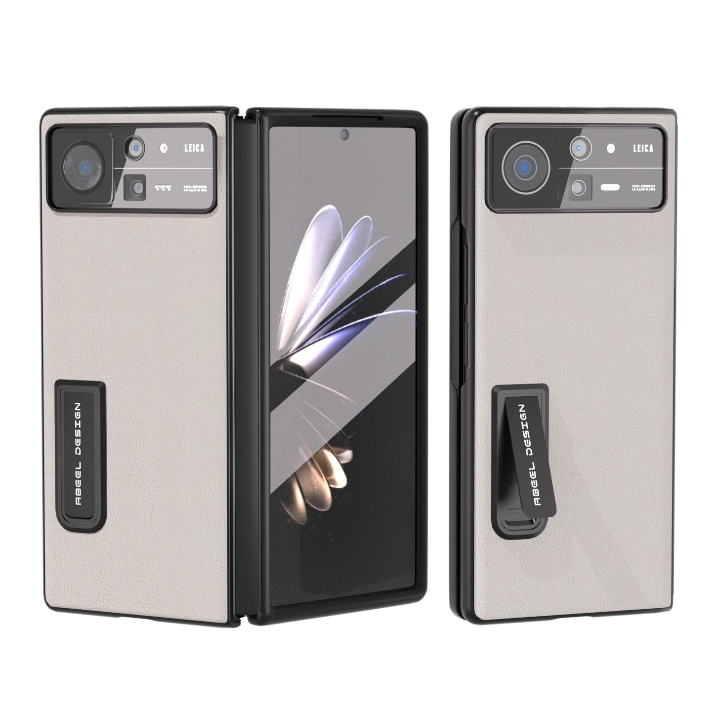 For Xiaomi Mix Fold 2 ABEEL Integrated Genuine Leather Wave Phone Case with Holder(Grey)