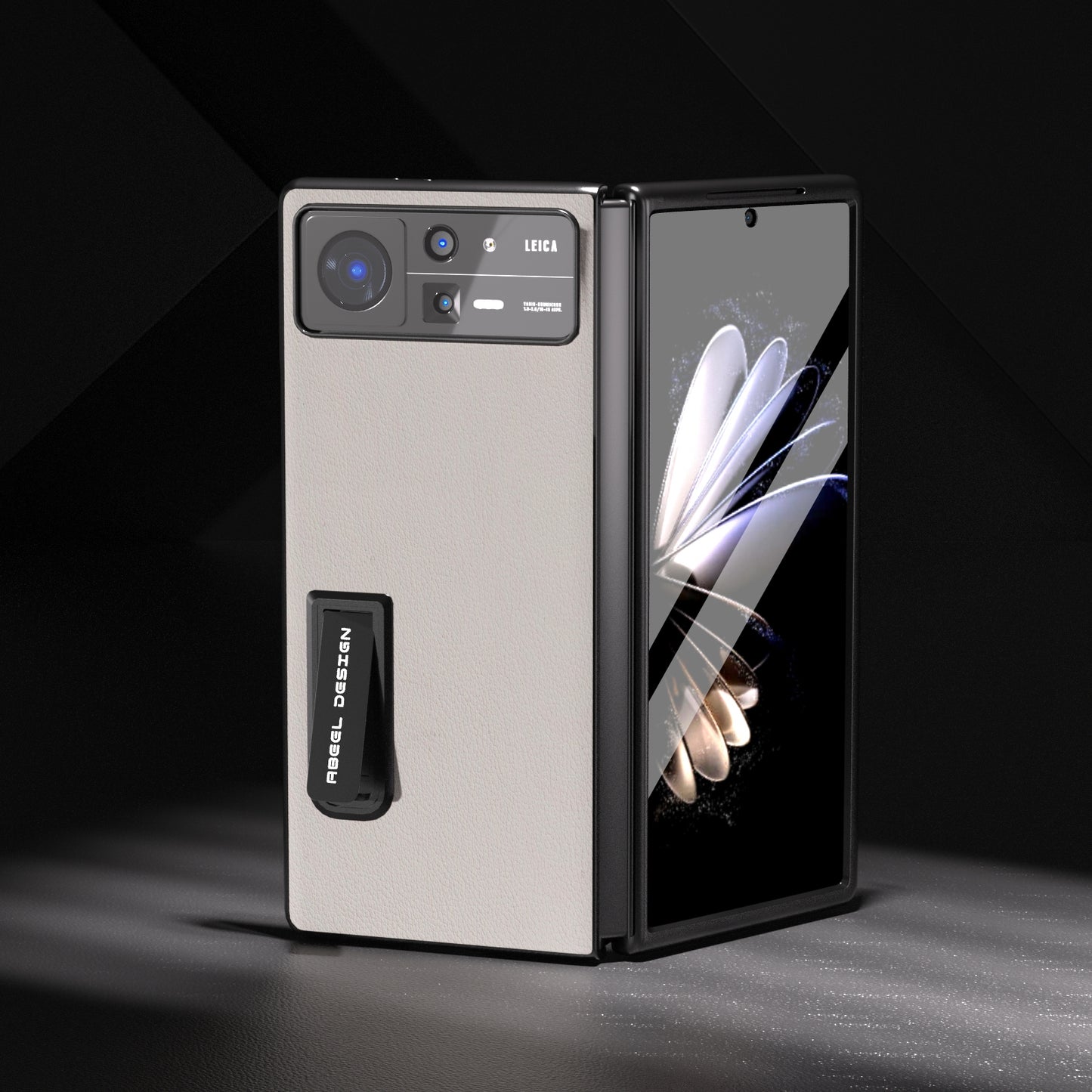 For Xiaomi Mix Fold 2 ABEEL Integrated Genuine Leather Wave Phone Case with Holder(Grey)