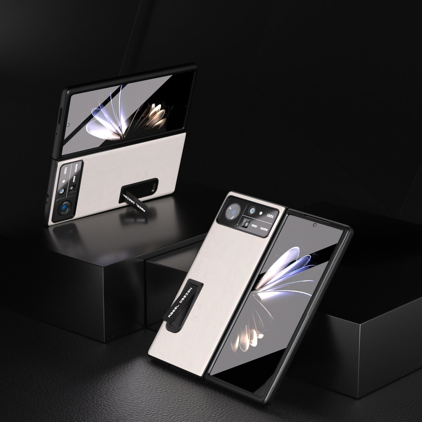 For Xiaomi Mix Fold 2 ABEEL Integrated Genuine Leather Wave Phone Case with Holder(Grey)