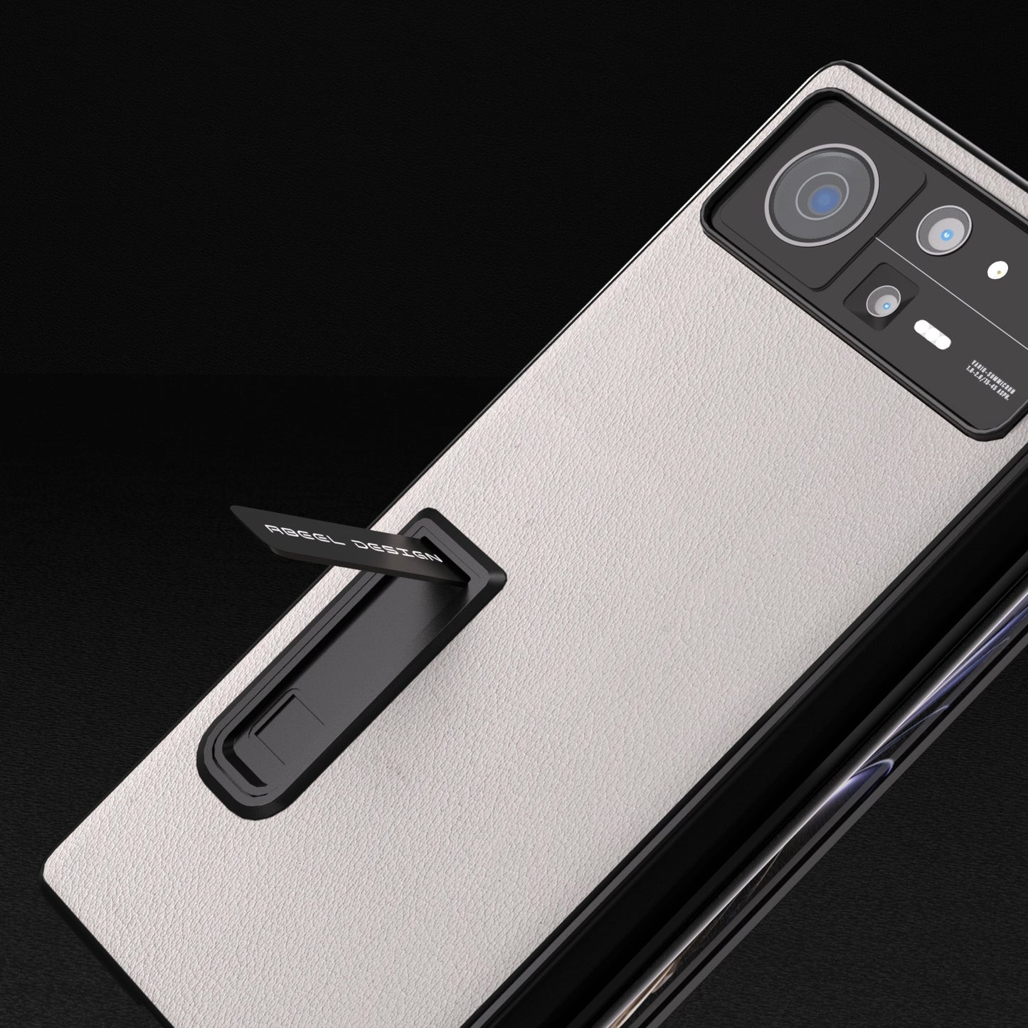 For Xiaomi Mix Fold 2 ABEEL Integrated Genuine Leather Wave Phone Case with Holder(Grey)