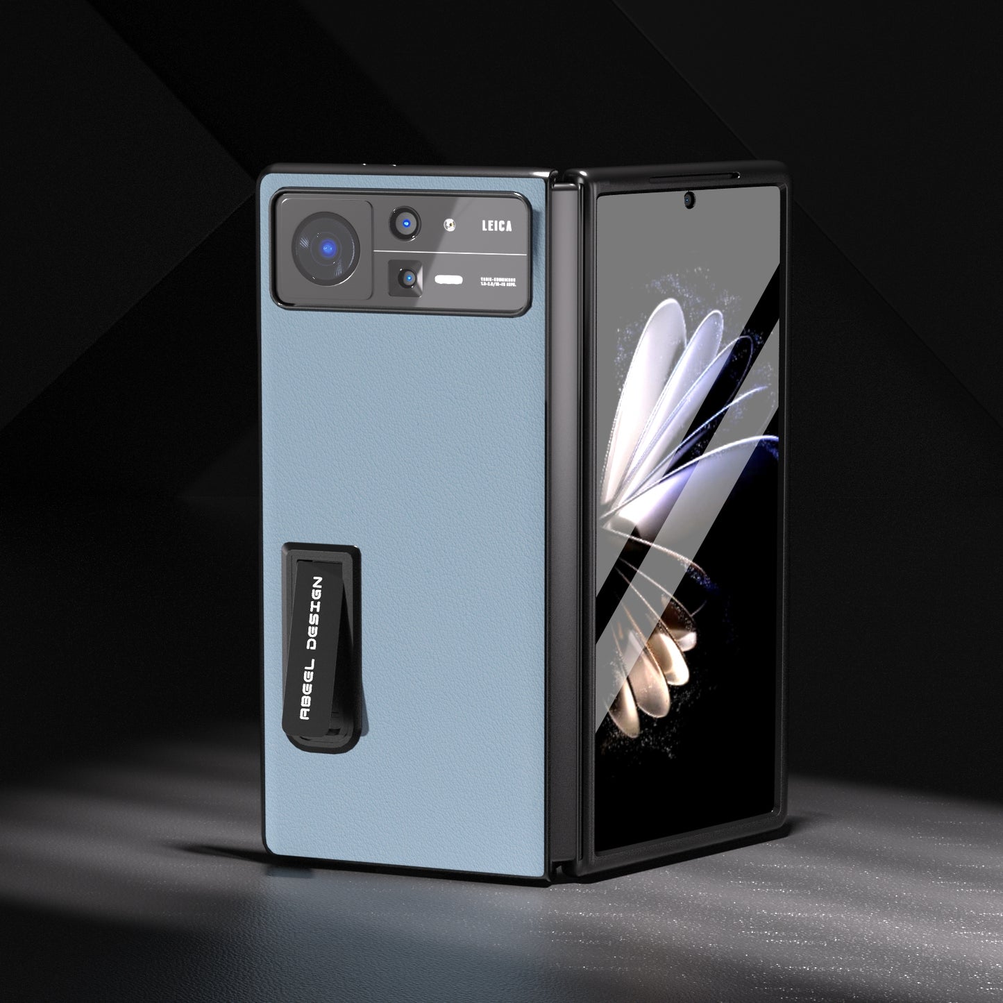 For Xiaomi Mix Fold 2 ABEEL Integrated Genuine Leather Wave Phone Case with Holder(Blue)