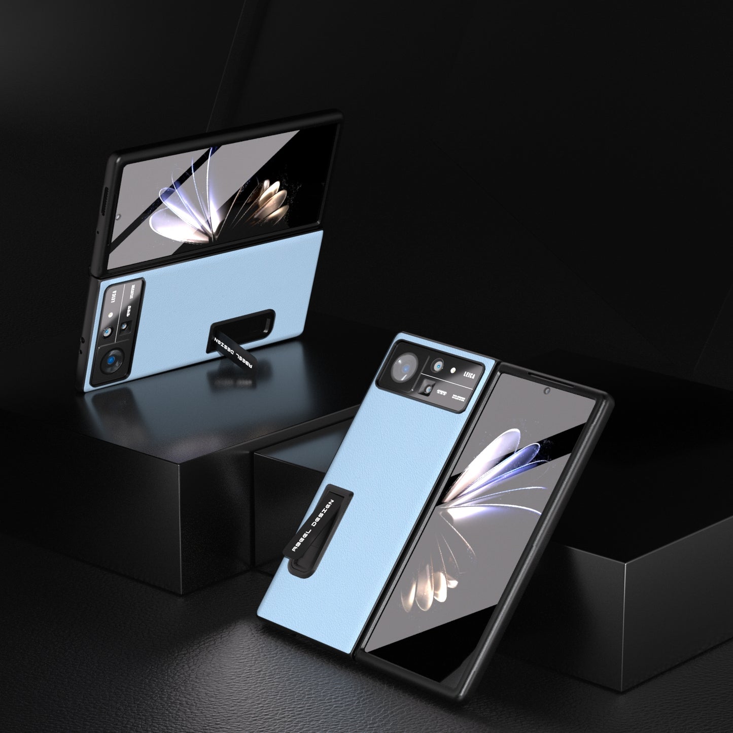 For Xiaomi Mix Fold 2 ABEEL Integrated Genuine Leather Wave Phone Case with Holder(Blue)