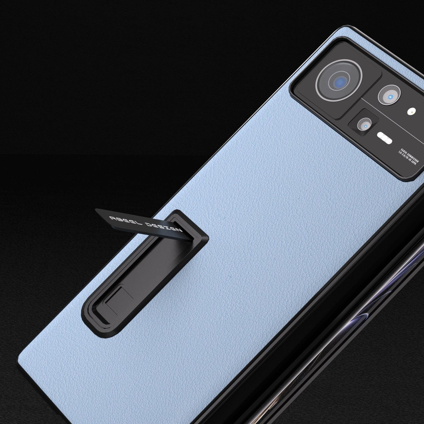 For Xiaomi Mix Fold 2 ABEEL Integrated Genuine Leather Wave Phone Case with Holder(Blue)