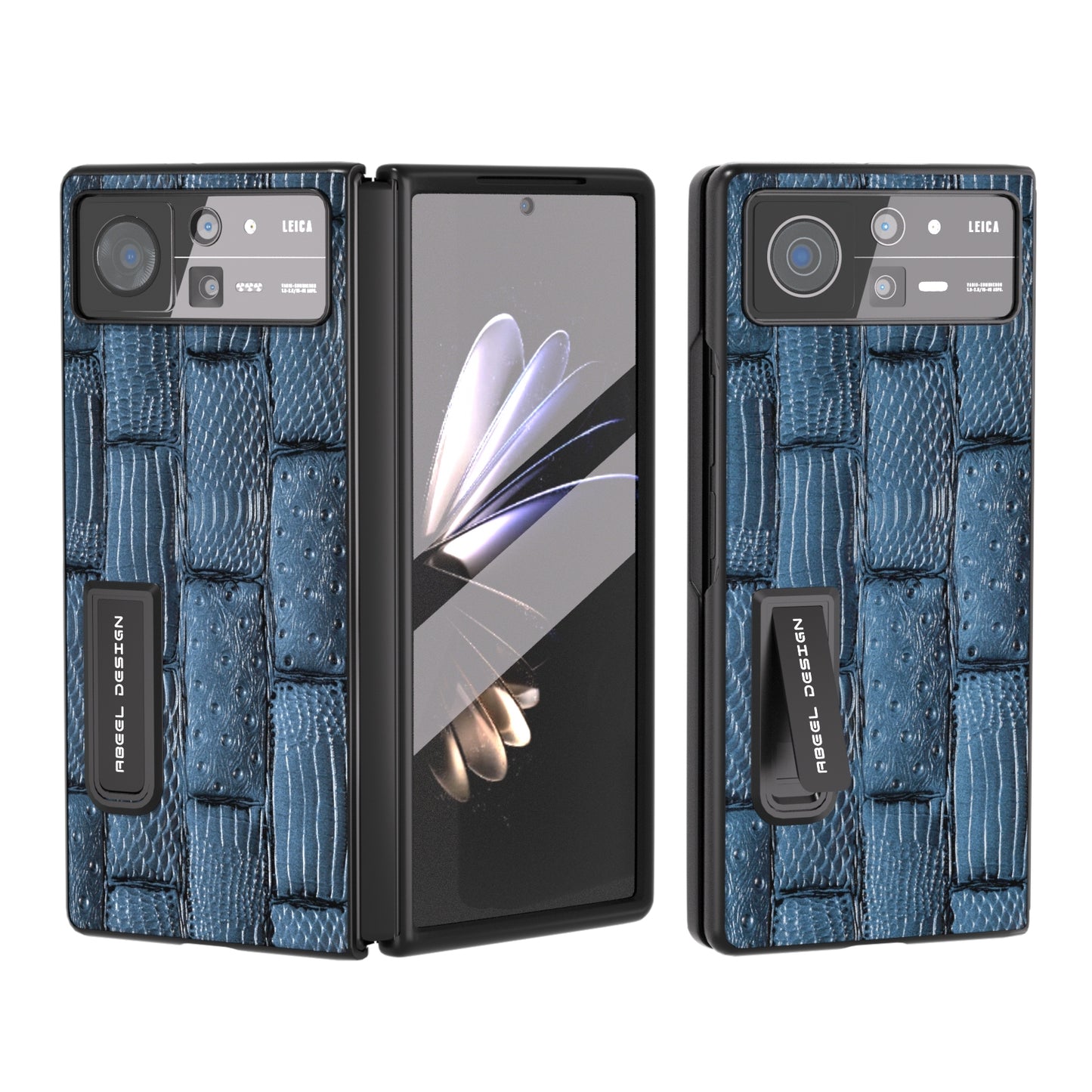 For Xiaomi Mix Fold 2 ABEEL Integrated Genuine Leather Mahjong Texture Series Phone Case with Holder(Blue)