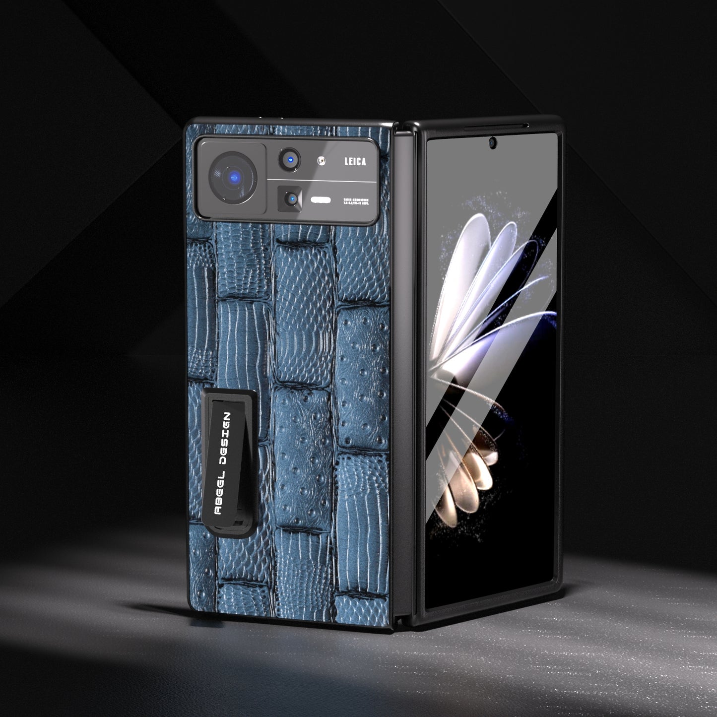 For Xiaomi Mix Fold 2 ABEEL Integrated Genuine Leather Mahjong Texture Series Phone Case with Holder(Blue)