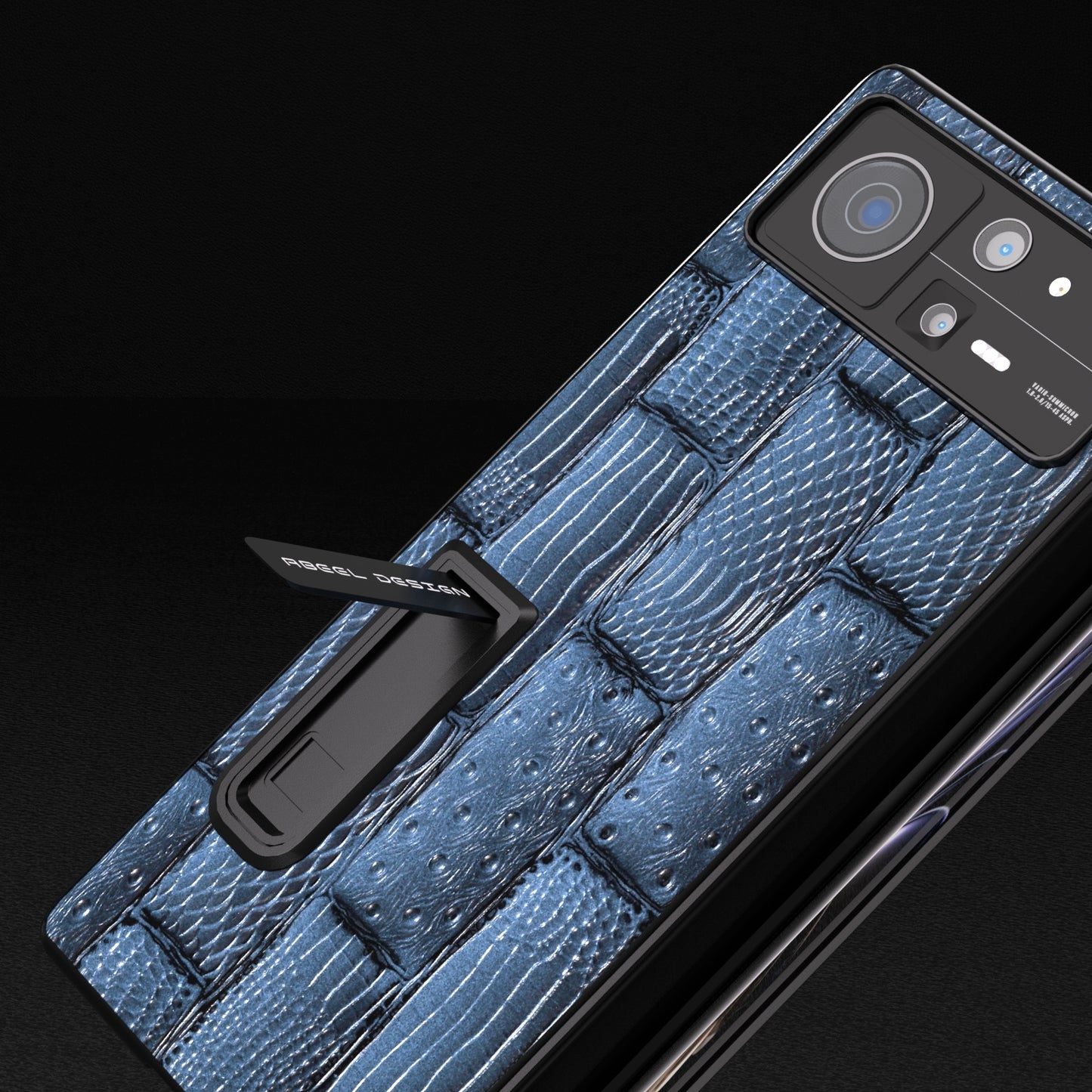 For Xiaomi Mix Fold 2 ABEEL Integrated Genuine Leather Mahjong Texture Series Phone Case with Holder(Blue)