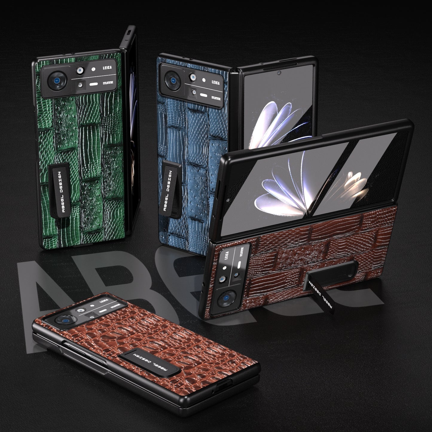 For Xiaomi Mix Fold 2 ABEEL Integrated Genuine Leather Mahjong Texture Series Phone Case with Holder(Blue)