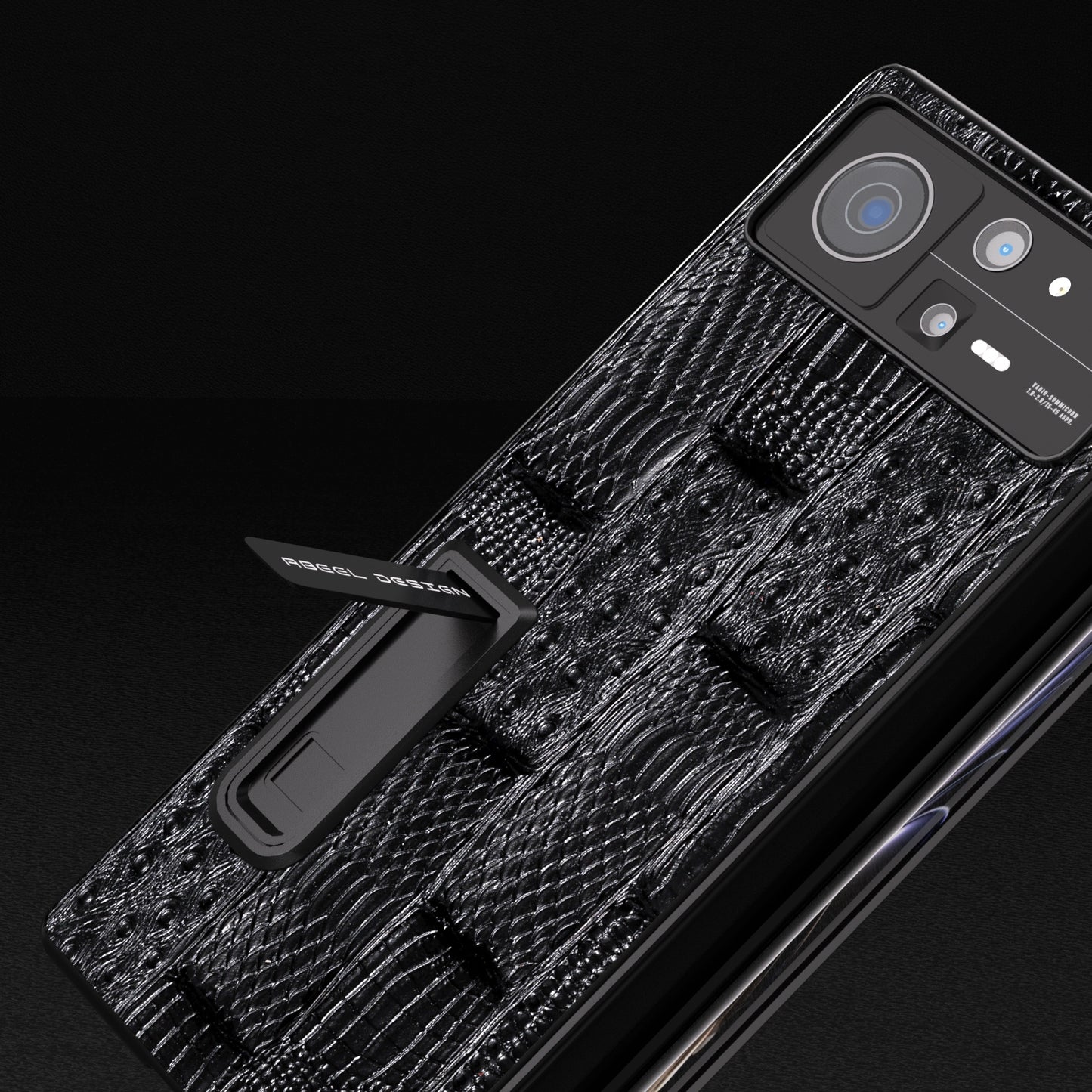 For Xiaomi Mix Fold 2 ABEEL Integrated Genuine Leather Mahjong Texture Series Phone Case with Holder(Black)