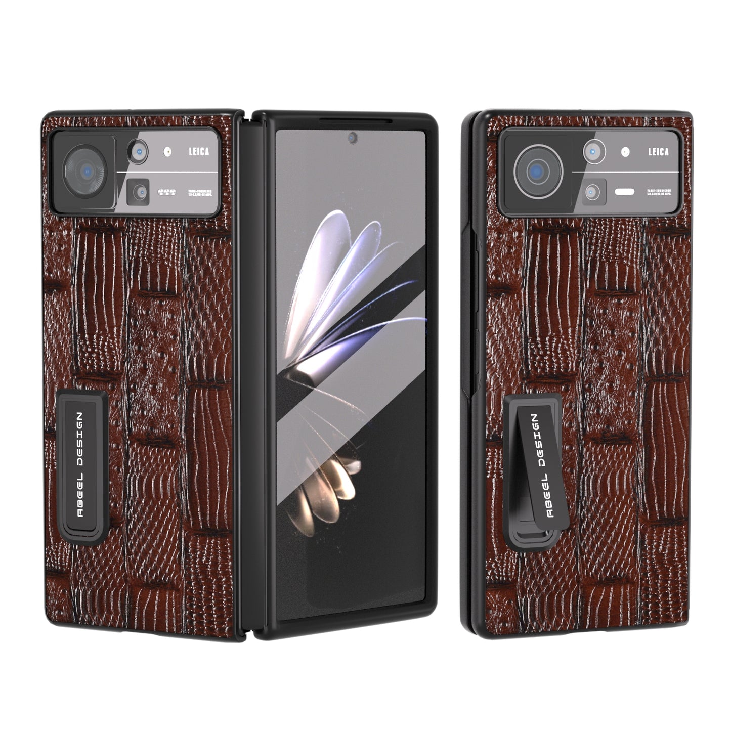 For Xiaomi Mix Fold 2 ABEEL Integrated Genuine Leather Mahjong Texture Series Phone Case with Holder(Brown)