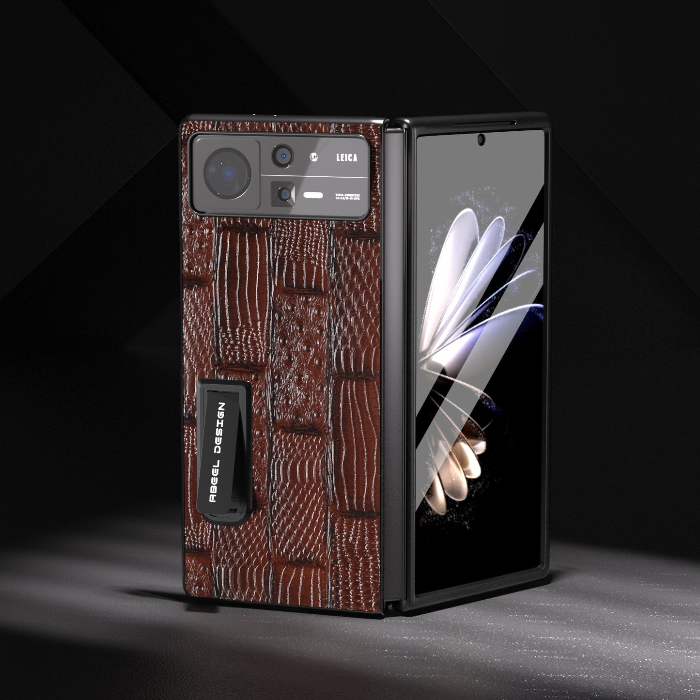 For Xiaomi Mix Fold 2 ABEEL Integrated Genuine Leather Mahjong Texture Series Phone Case with Holder(Brown)