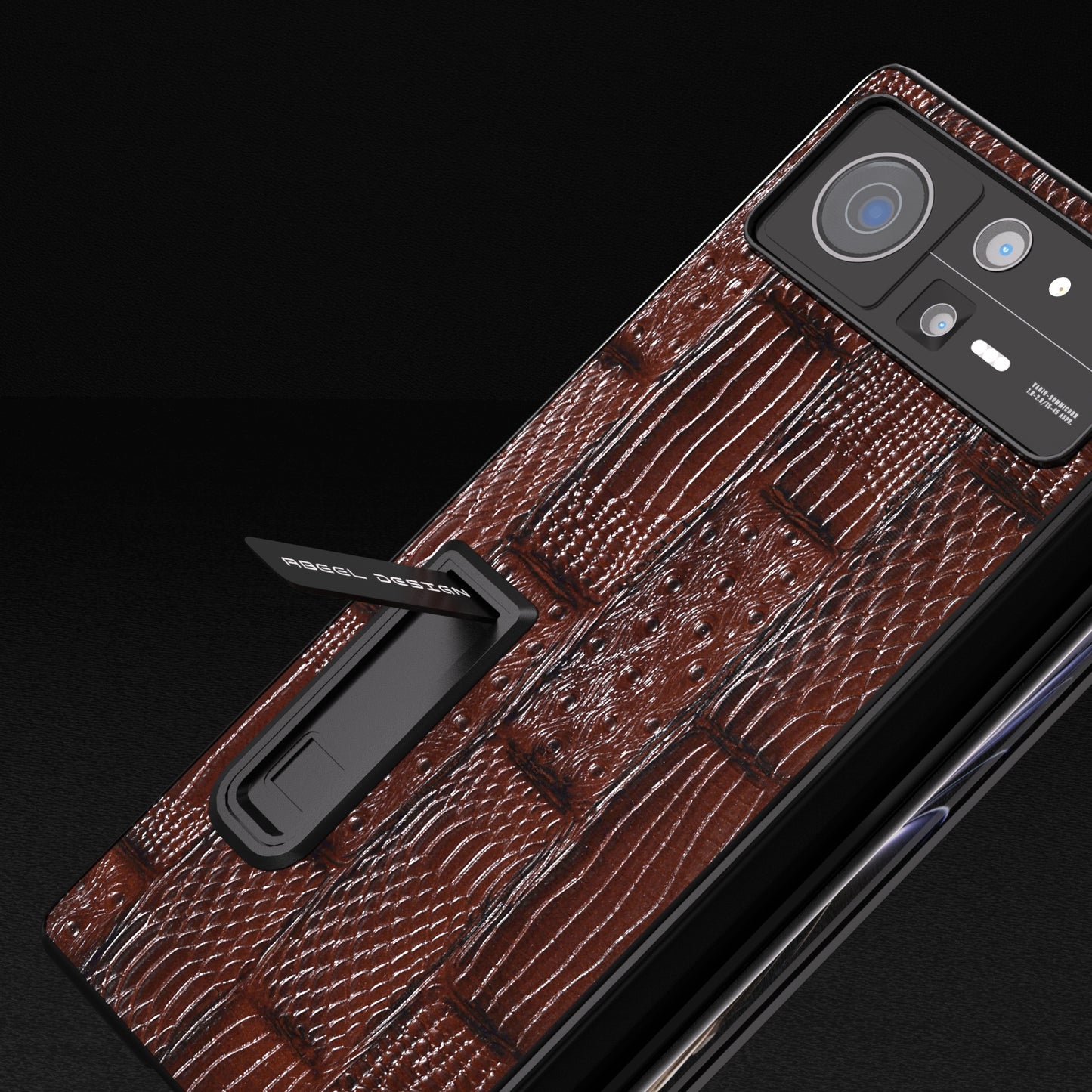 For Xiaomi Mix Fold 2 ABEEL Integrated Genuine Leather Mahjong Texture Series Phone Case with Holder(Brown)